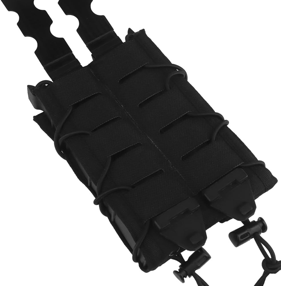 Tactical Double Extended 9mm Mag Pouch,Open Top Quick Pull Long Flashlight Holder Magazine Bag for Vest MOLLE/PALS