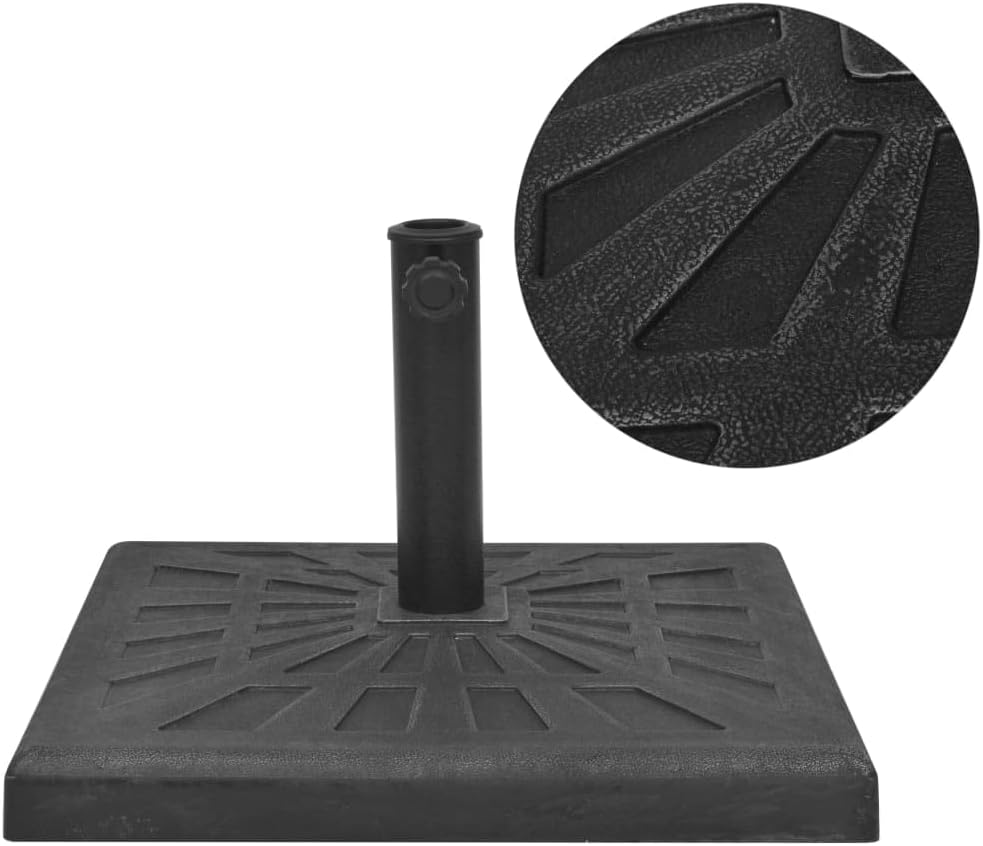 vidaXL Saturday Umbrella Base, Resin Material with Steel Elements, Suitable for 1.5" and 1.9" Umbrella Poles, Weather-Resistant, Square Design in Black, Decorative & Practical