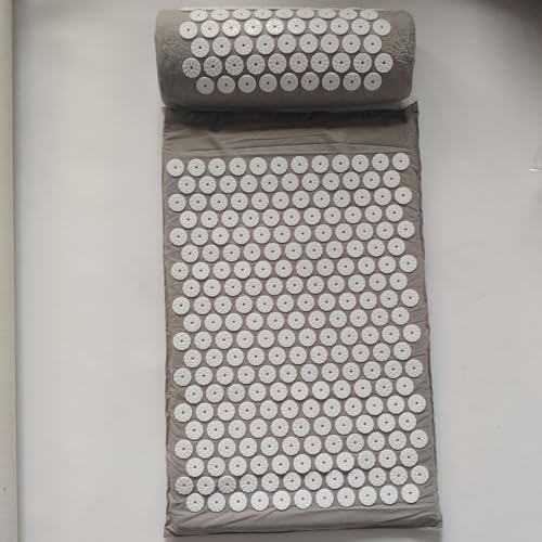 OGXN 鍼治療マット、フィットネスエクササイズマット、ロータスマット、ヨガ用品、マッサージマット、ツボマッサージ、深いリラクゼーション、鍼治療 (グレー,枕)