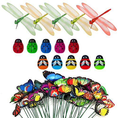 YSDYY Lot de 60 décorations de jardin multicolores imitant insectes pour plantes extérieures, jardin, cour, patio
