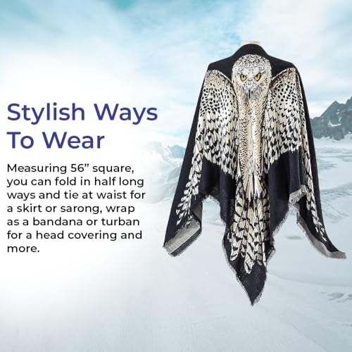 SAGEFINDS Owl Scarf/Shawl | Black or Gray Reversible Print | Warm and Stylish | Party, Halloween, Festival, Office | Ultra Soft Acrylic | 56” Square4