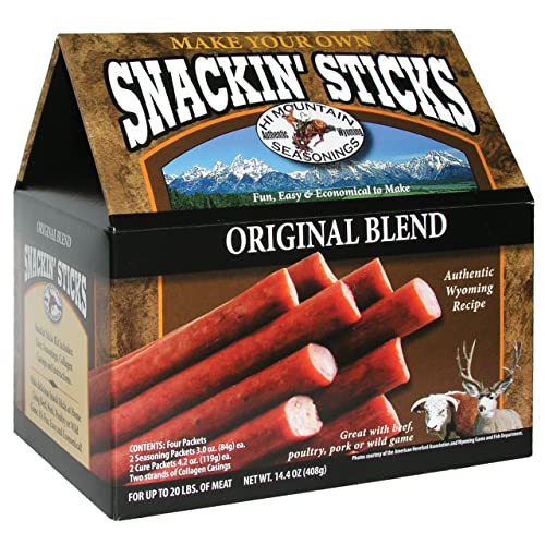 Hi Mountain Seasonings ǀ Snack Stick Seasoning Kit ǀ ORIGINAL BLEND ǀ Includes Seasoning, Cure, Casings, & Directions ǀ Seasons up to 20 lbs of Meat ǀ Beef, Pork, Venison, Deer, & Wild Game