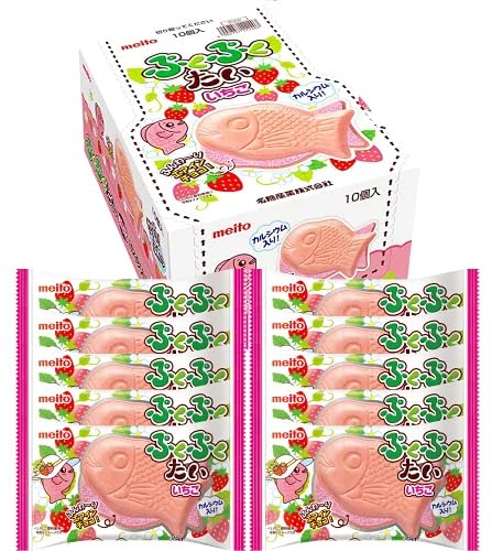 sugimura-ya Japanese Taiyaki Snack Strawberry-Chocolate Pukupuku-tai Fish Snack 0.7oz(20g) Set Of 10
