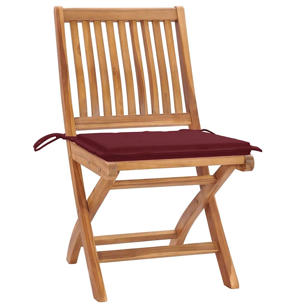 Chaises de jardin en teck massif Solivagant et coussins bordeaux chaleureux