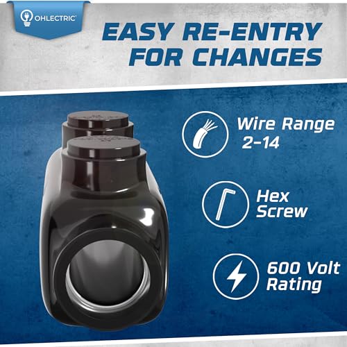 ohlectric 4 pack - insulated wire connector inline black splice for 2-14 wire range lugs with 532 hex screw pre-filled with oxide inhibitor - wire connectors electrical connectors wire tap