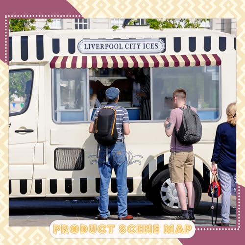 Image of Boao 4 Pcs 3D Cardboard Awning Decor,Purple and Beige,Striped Style | Paper Awning, Circus Carnival Theme, For Bulletin Board, Lemonade Stand, Bakery & Ice Cream Truck, Wall Window Backdrop