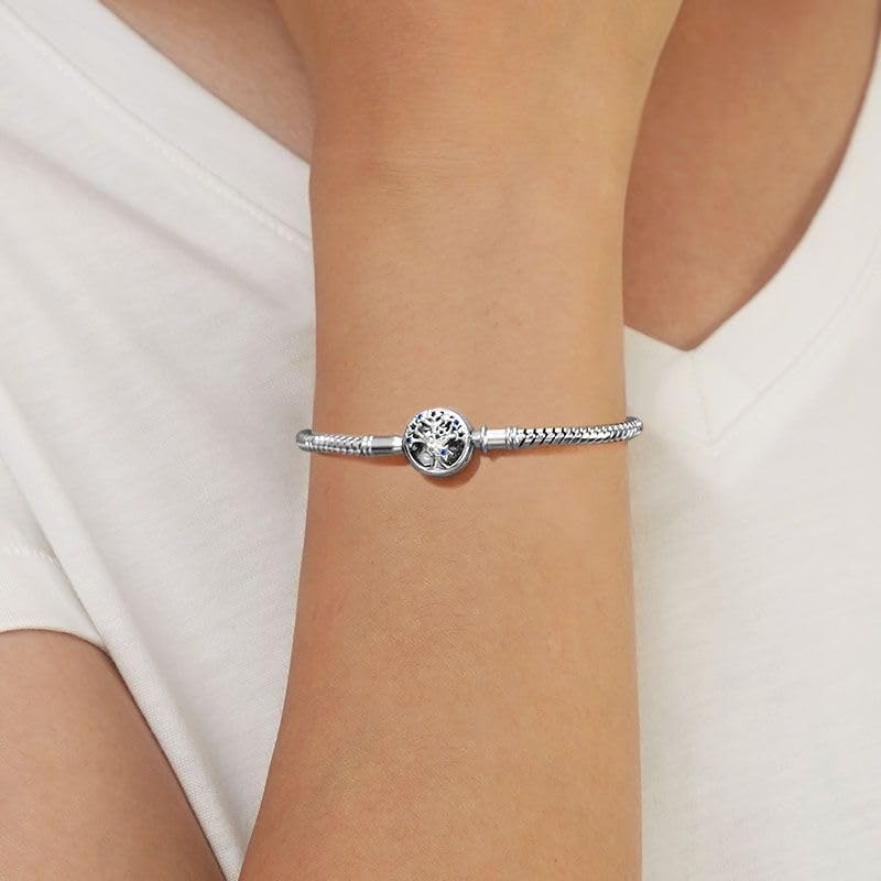 GNOCE Tree of Life Basic Snake Chain Bracelet 925 Sterling Silver Love Mom Charms Bracelet Jewelry Gift for Women Wife