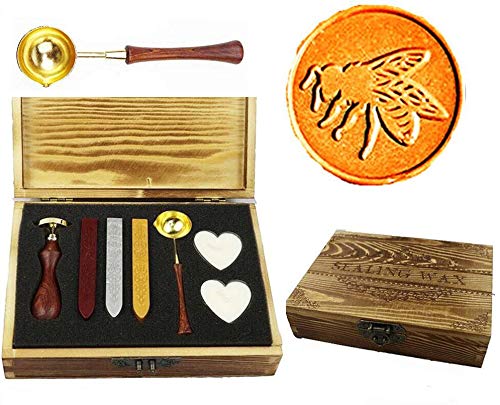 Kit scellant cire abeille rétro sous coffret bois, idée cadeau originale