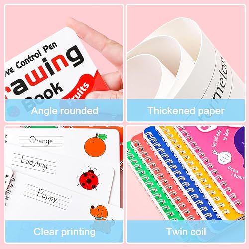 Image of VGRASSP 4 Pcs Educational Magic Drawing Tracing Book Toy for Kids - Reusable Art & Crafts Practice Workbook with Pen and 5 Refills - Grooved Doodle Book - Color and Design As Per Stock
