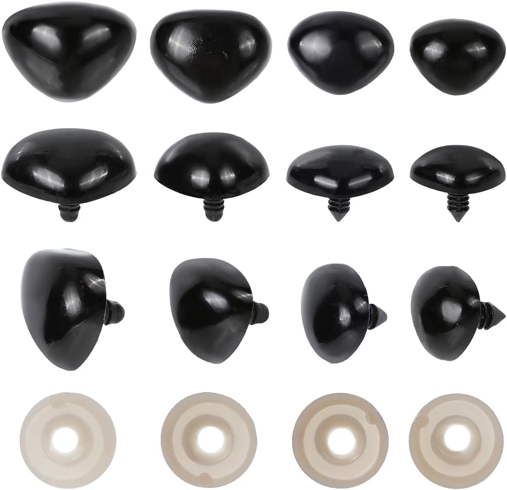 GORGECRAFT 50 Sets 4 Sizes Large Plastic Safety Noses Black Teddy Bear Craft Doll Nose 26mm 28mm 32mm 35mm Crochet Stuffed Animals Supplies for Puppy Plush Amigurumi Accessory Doll Making