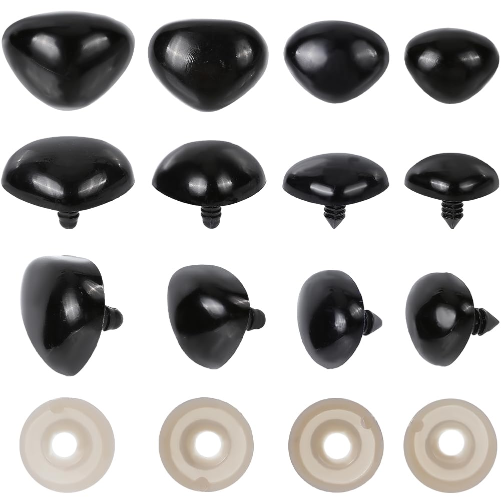 GORGECRAFT 50 Sets 4 Sizes Large Plastic Safety Noses Black Teddy Bear Craft Doll Nose 26mm 28mm 32mm 35mm Crochet Stuffed Animals Supplies for Puppy Plush Amigurumi Accessory Doll Making