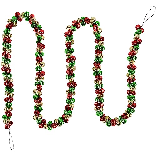5 Green Gold and Red Jingle Bell Christmas Garland Unlit