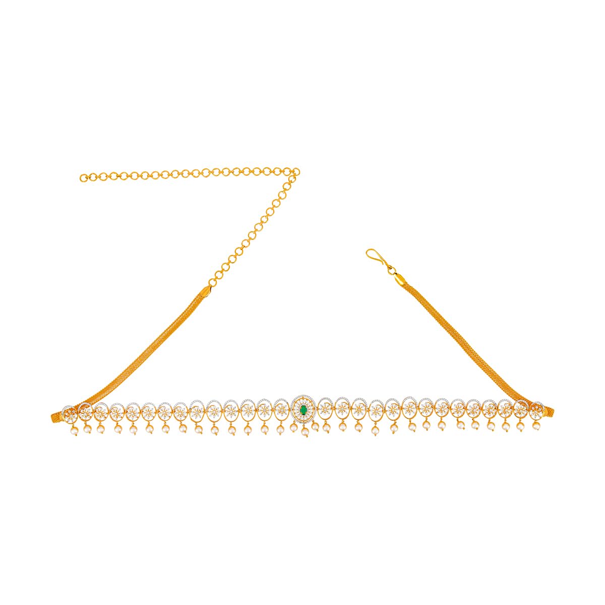 Fashion Jewellery Ruby Rodium-Gold Plated Zircon Kamarbandh Waist Belt with Adjustable Chain for Women - Bridesmaid & Special Occasion Jewellery