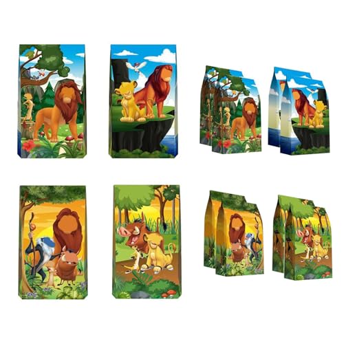 Löwen King Lot de 12 sacs cadeaux en papier avec imprimé lion pour anniversaire d'enfant, pour emballer des cadeaux, des anniversaires d'enfants, des bonbons...