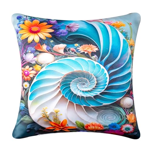 Image of 3D Decorative Satin Sofa Cushion Covers Set of 5, 16 inch x 16 inch, Sofa Cushion Pillow Cover, Zipper Closure, Green, Red and White, Spiral Bloom (16X16 Inches)