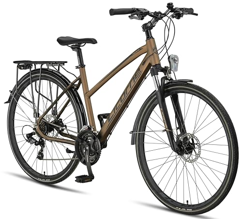 Licorne Bike Premium Touring Trekking Bike in 28 Zoll Aluminium Scheibenbremse Fahrrad für Jungen, Mädchen, Damen und Herren - 21 Gang-Schaltung - Mountainbike - Crossbike (Damen, Dunkelgold) Licorne Bike Premium Touring Trekking Bike in 28 Zoll Aluminium Scheibenbremse Fahrrad für Jungen, Mädchen, Damen und Herren - 21 Gang-Schaltung - Mountainbike - Crossbike (Damen, Dunkelgold)