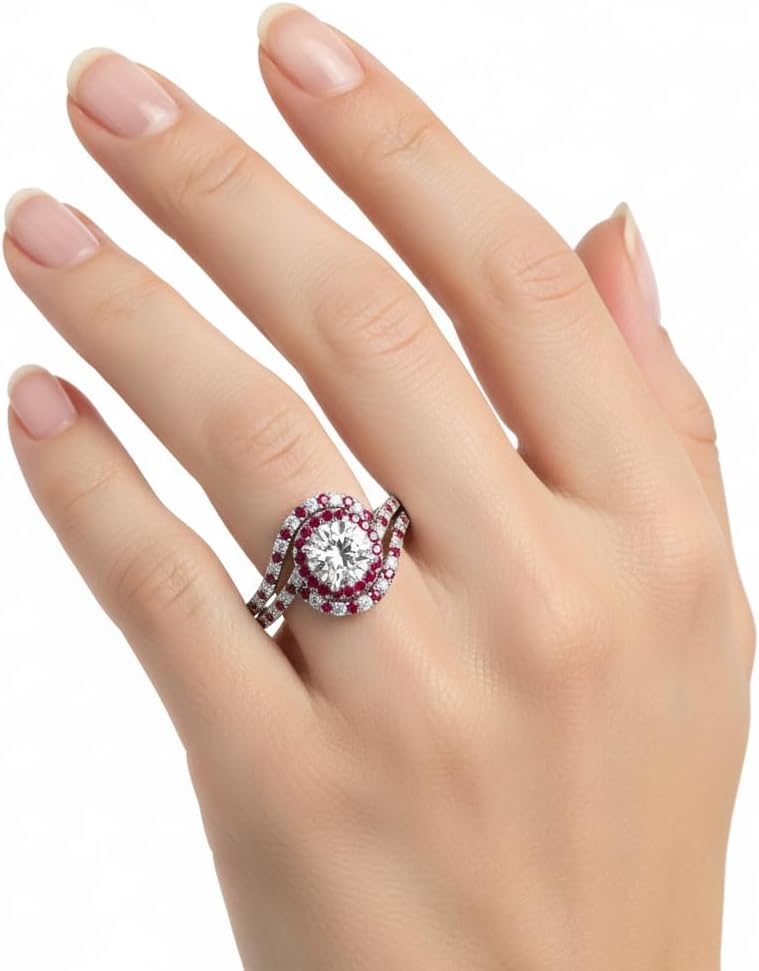 Choose Your Gemstone Swirl Round Diamond CZ Halo Ring Sterling Silver Round Shape Halo Engagement Rings Everyday Jewelry Wedding Jewelry Handmade Gifts for Wife US Size 4 to 12