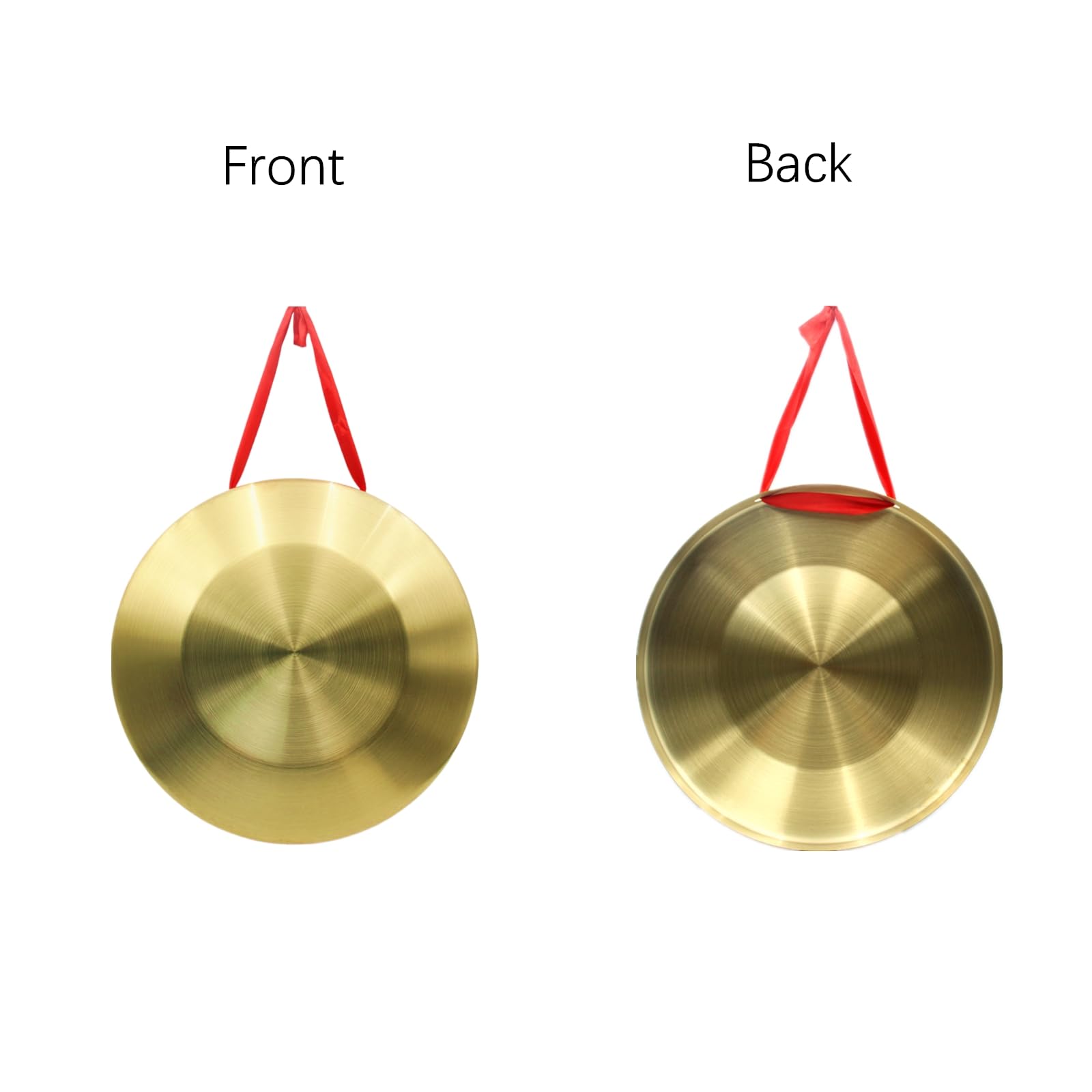 unitedessentialgoods 2 Pack Gong Instrument, 12.6 Inch Chinese Traditional Percussion Instrument Copper Gong for Celebration, Party, Festivals Office with Beater and Red Hanging Ribbon 3