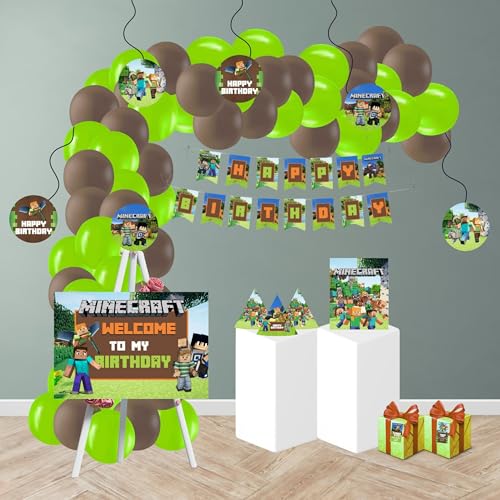Image of PRETTY UR PARTY Minecraft Party Decorations Kit - 80 pcs Includes Bunting Balloons centerpiece danglers, Birthday Decoration Items, Birthday Party Supplies Decor, Birthday Banner for Girls Boys Kids
