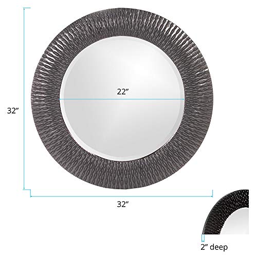 Image of Howard Elliott Collection Bergman Large Round Wall Mirror, Charcoal Gray Finish with Starburst Effect, Modern Decorative Hanging Vanity Mirror for Living Room, Bathroom and Entryway, 32 x 32 Inch