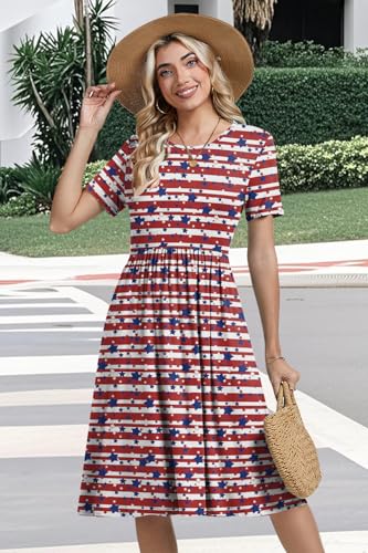 Image of Womens Short Sleeve Empire Waist Dresses Casual Summer Dress with Pockets