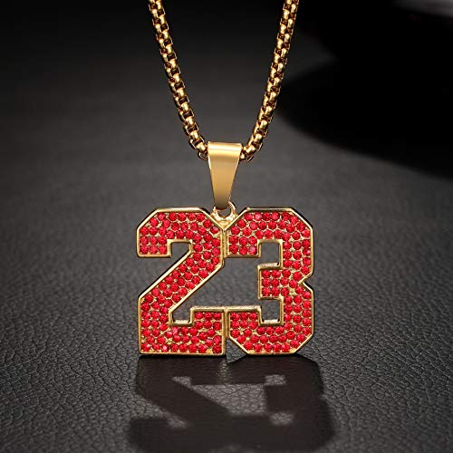 Rowin&Co Number Initial Necklaces For Boys Men Hip Hop Iced Out Cz Diamond 23 Chain Pendant, Sports Cubic-Zirconia Number Necklace, Charms Gifts For Boyfriend Husband Father. (C) #TOP5