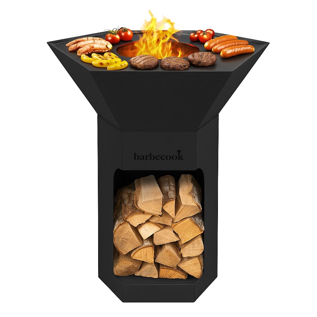 Barbecook Barbecue brasero Nestor Original, Barbecue à Bois Exterieur avec plancha, Noir, 92x92x101cm