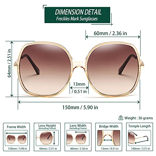 Image of Freckles Mark 70s Super Oversize Square Sunglasses for Women Vintage Rectangular Plastic Frame