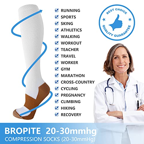 Image of bropite Compression Socks for Women &Men Circulation-Support Knee High Socks 20-30 mmhg-Best for Running,Medical,Nurse,Travel, 02-copper white, Large-X-Large