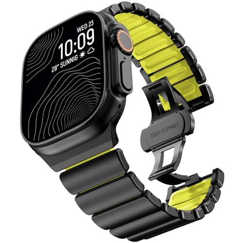 Image of CHANCHY Titanium Band Compatible with Apple Watch Ultra 3 /2 /1 Band 49mm 46mm 45mm 44mm 42mm, Luxury Band Titanium Silicone Dual-Layer Link for Men iWatch Series 11 10 9 8 7 6 5 4 SE