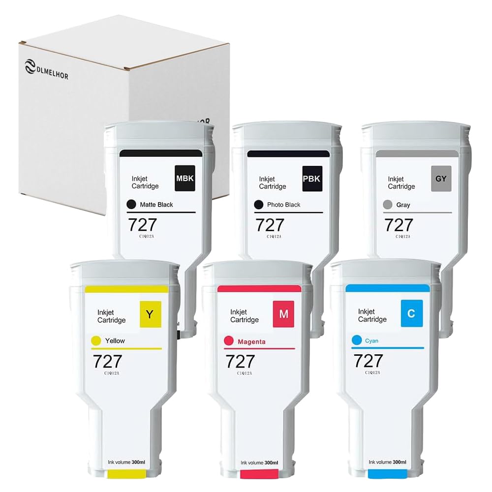 Cartuccia d'inchiostro compatibile 727 a 6 colori compatibile per 727MBK 727PBK, 727C, 727M, 727Y, 727GY, ricambio per HP DesignJet T1500, T2500, T1530, T2530, T3500, T920, T930, ad alta resa, 130 ml