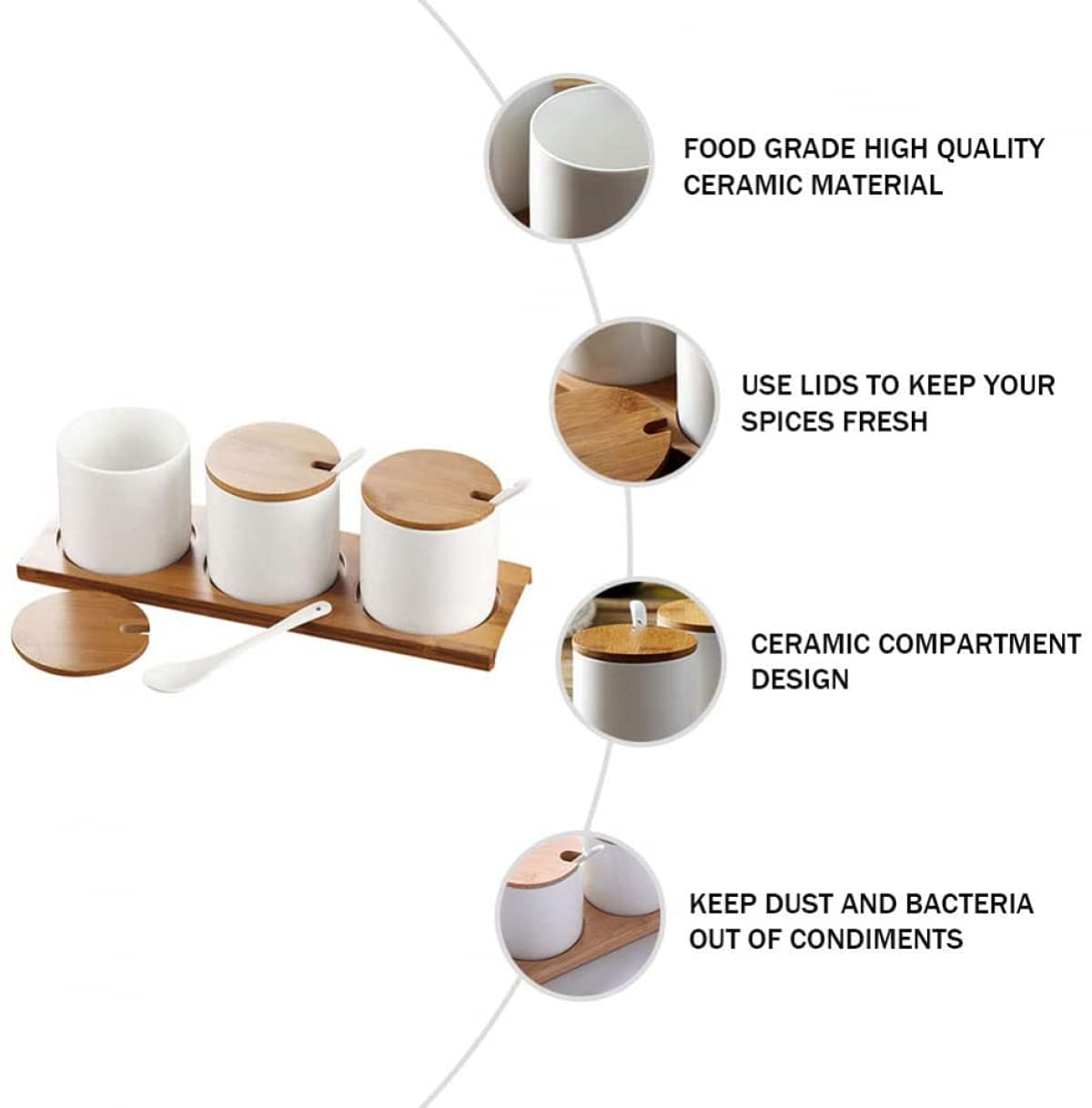 Gewürzdosen-Set, Gewürzdose, Gewürztopf, Pfeffer, Salz, Zuckerdose, Gewürzbehälter, Behälter mit Deckel, kleiner Löffelhalter for die Küche, weiße Dose