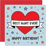 Tarjeta de cumpleaños sincera para tía, gran cumpleaños, corazón rojo con estrellas coloridas, celebra a tu maravillosa tía con estilo, cuadrada de 145 mm, sobre incluido