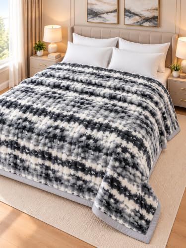 Image of Signature 3-Ply Faux Rabbit Fur Blanket King Size | Ultra Soft Heavy Weight Quilt-Feel Blanket | 6kg Luxury Winter Comforter for Bed Ideal for Heavy Winters (Silver Strata)