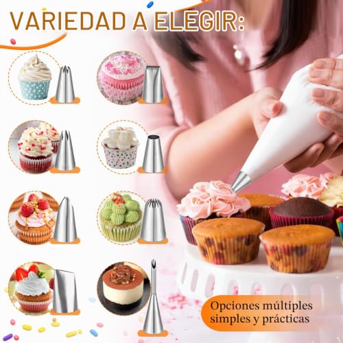 Miniatura 4 de Manga Pastelera Reutilizable,Boquillas De Acero Inoxidable,Juego De Manga Pastelera,Reutilizable Y Apta Para Lavavajillas,Para Repostería,Decoración De Tartas Y Galletas