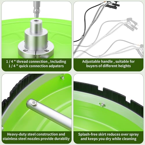 24“ Pressure Washer Surface Cleaner with 4 Wheels - Coated Green Dual Handle Stainless Steel Surface Cleaner for Pressure Washer Attachment for Concrete, Patio, Sidewalk, Deck and Driveways - PWS24G