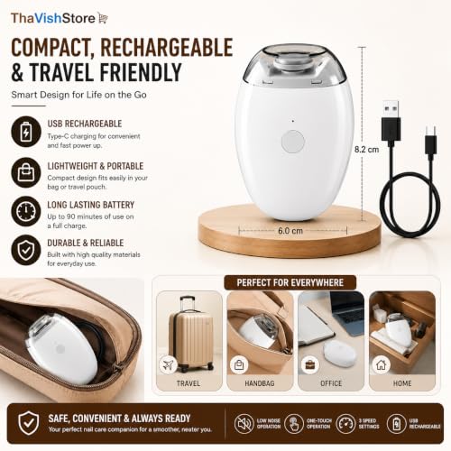 Image of Automatic Electric Nail Grinder & Trimmer with LED Light | Rechargeable Nail File, Nail Shaper & Polisher | 3 Speed Settings | Safe Nail Care for Adults, Kids & Seniors | Portable Electric Nail Grooming Kit