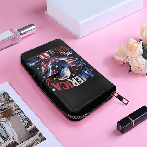 Image of COEQINE Ladies Wallets Pink Leopard Heart Black Printed Leather Phone Long Clutch Purses Check Coin Change Holder
