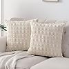 Fancy Homi 2 Packs Boho Decorative Throw Pillow Covers 18x18 Inch for Living Room Couch Bed Sofa, Rustic Modern Farmhouse Home Decor, Soft Corduroy Cream Square Cushion Case 45x45 cm