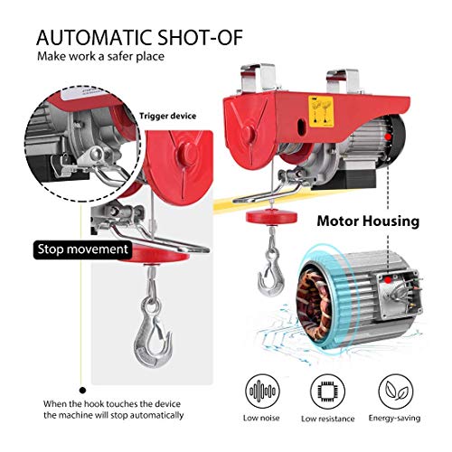 AC-DK 880 Lbs Lift Electric Cable Hoist with Crane Remote Control Power System, 110V Overhead Crane Garage Ceiling Pulley Winch, Hoist with Emergency Stop Control and Towing Strap Sling - Thumbnail 4