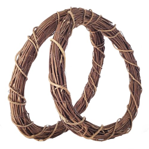Temfmy Natural Grapevine Wreath - 14 Inch Vine Crafts - Round Stick Blank Wreath Form - 2 PCS
