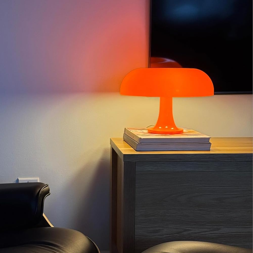 Pilz Tischlampe Orange mit Kabel Schalter Pilz Lampe Dimmbar 3000K/4000K/6000K Nachttischlampe 3 Helligkeitsstufen Innen Dekorative Schreibtischlampe Moderne für Wohnzimmer Schlafzimmer,Orange