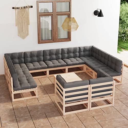 Vidaxl Patio Furniture Set 12 Piece, Garden Sofa Set With Cushions, Outdoor Sectional Sofa Conversation Set With Coffee Table, Solid Wood Pine #TOP21