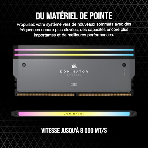 CORSAIR Dominator Titanium RGB DDR5 RAM 64Go (2x32Go) Jusqu'à 6000MHz CL30 AMD Expo Intel XMP 3.0 Mémoire pour Ordinateur de Bureau - Gris (CMP64GX5M2B6000Z30)