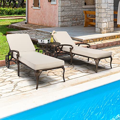 Vingli LOUNGE FURNITURE Cast Aluminum Outdoor Chaise Lounge Chair With Wheels, Patio Chaise Lounge thumb #2