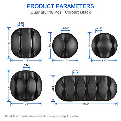 Tevado 16 Pack Cable Management, Premium Black Cable Clips Holders, Multi-Purpose Cable Cord Organizer Clips For Home And Office, Silicone Desk Self-Adhesive Cord Wire Holders #TOP3