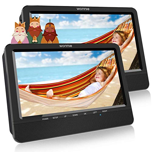WONNIE 10.1" Reproductor de DVD Portátil con 2 Pantallas para Reposacabeza de Coche para Niños en Viaje Compatible con Tarjeta SD y USB con Mando a Distancia