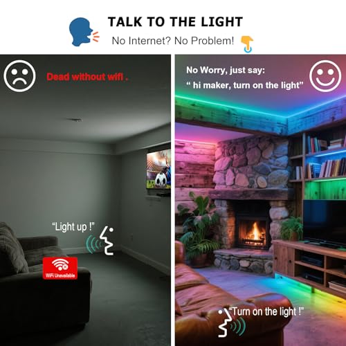Tira de luces LED RGB con control por voz, 16.4 pies miniatura 4