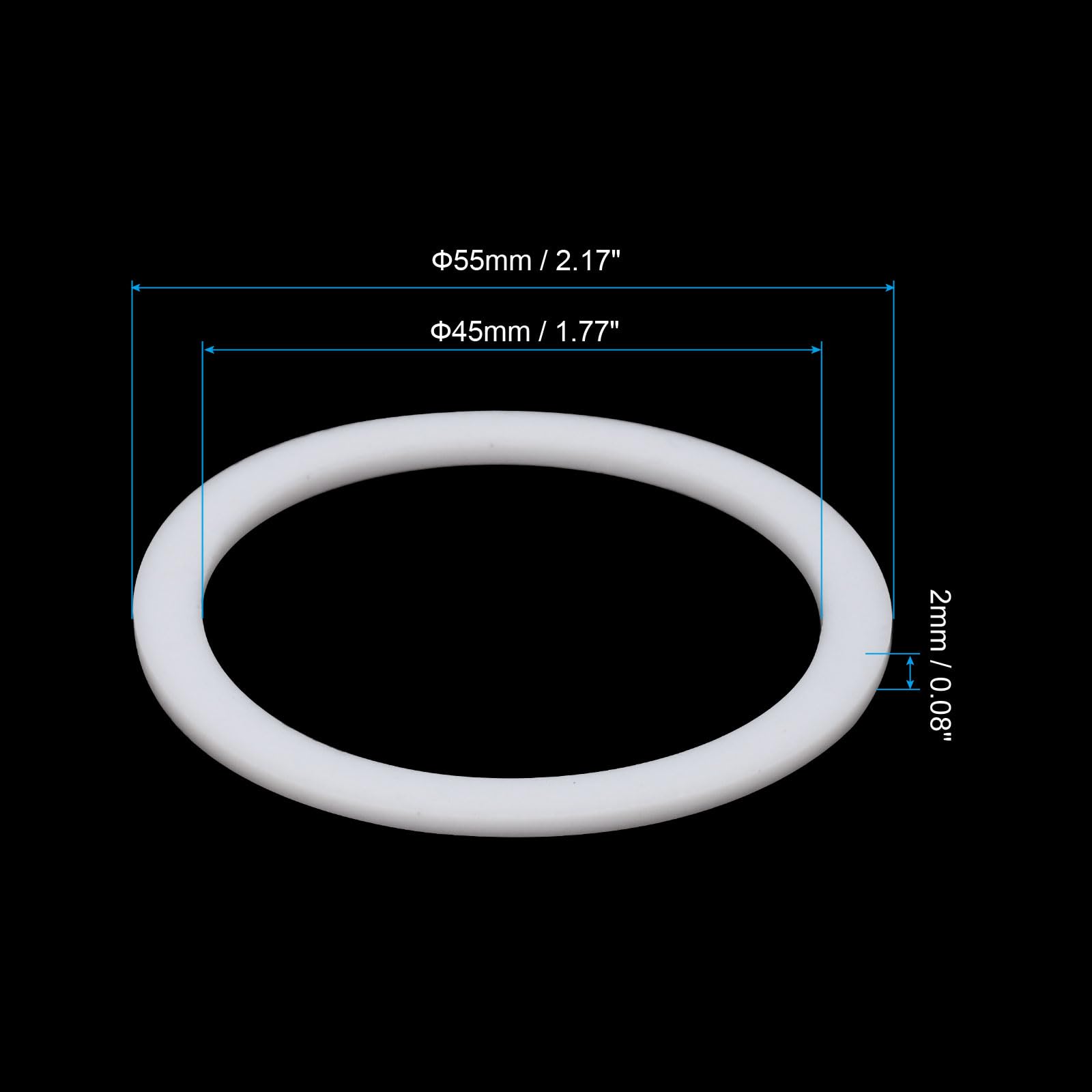 PATIKIL Flat Washers, 100 Pcs 55mm OD 45mm ID 2mm Thickness PTFE Seal Washers Flange Gasket Sealing Gasket for Faucet Pipe Water Hose - Image 2