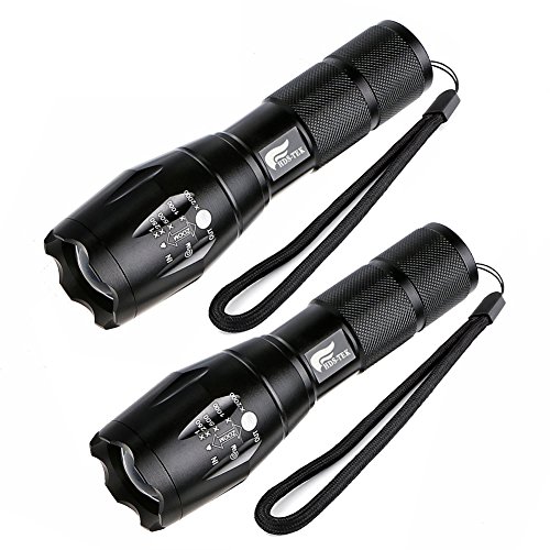HDS-TEK T6 LED Flashlights Ultra Bright Water Resistant 5 Modes Zoomable Tactical Torches (2 Piece)